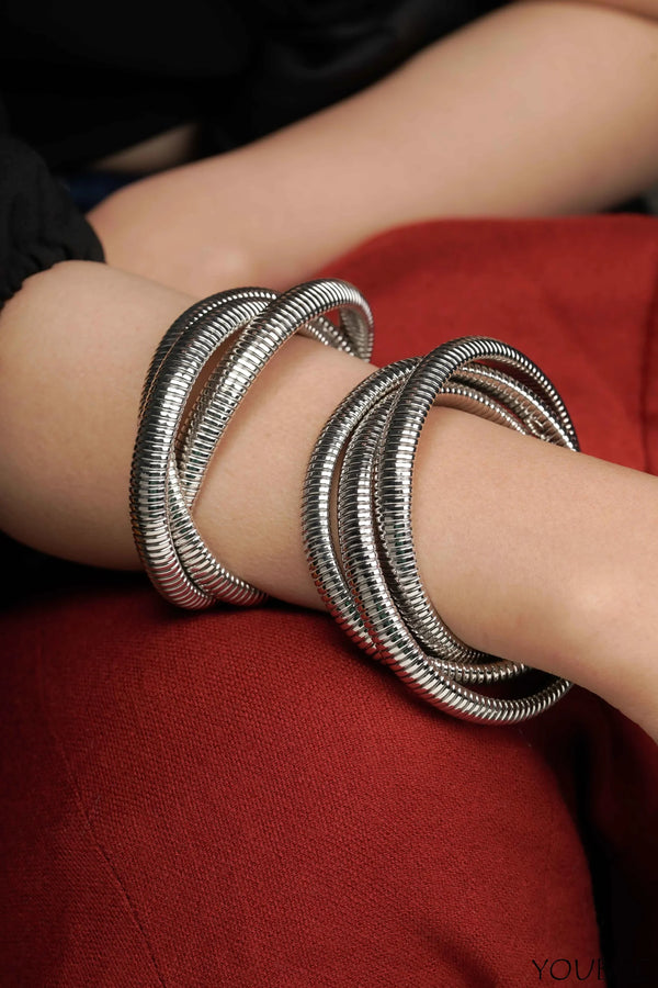 Chunky Tripple Layered Anti Tarnish Bracelet- Silver