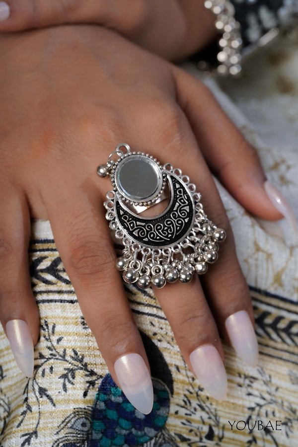 Sharvani Free Sized - Adjustable, Bohemian Oxidised Ring