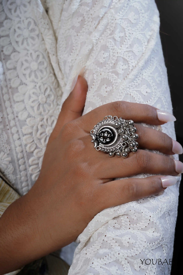 Yesubai Free Sized - Adjustable, Bohemian Oxidised Ring