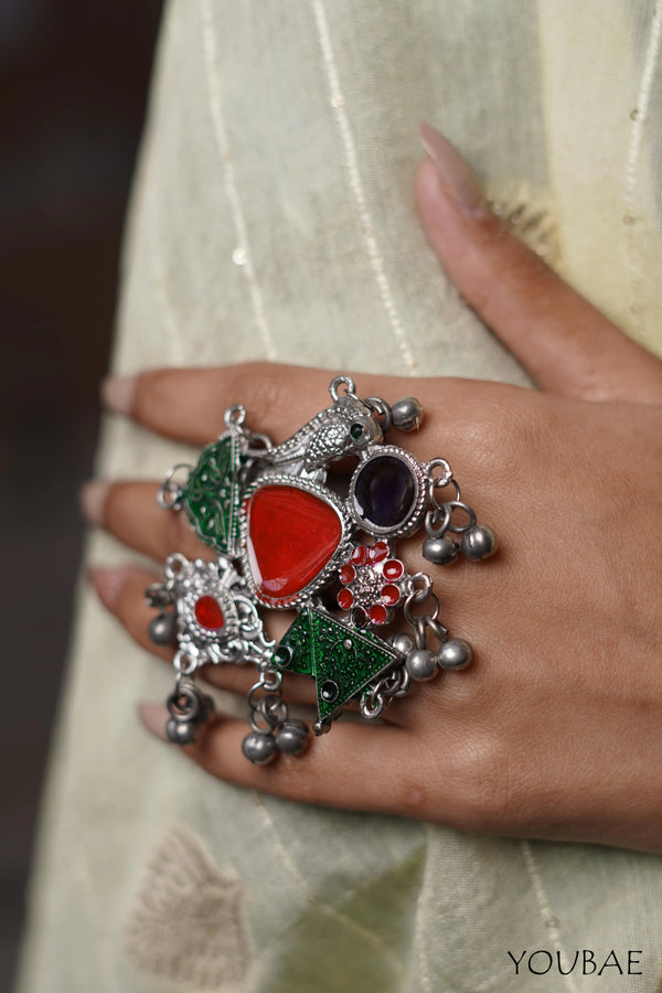 Darika Oxidised Free Size, Adjustable Ring