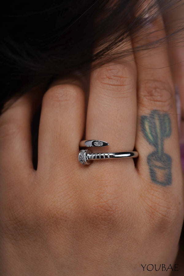 Statement Nail Free Size, Adjustable Anti Tarnish Ring-Silver