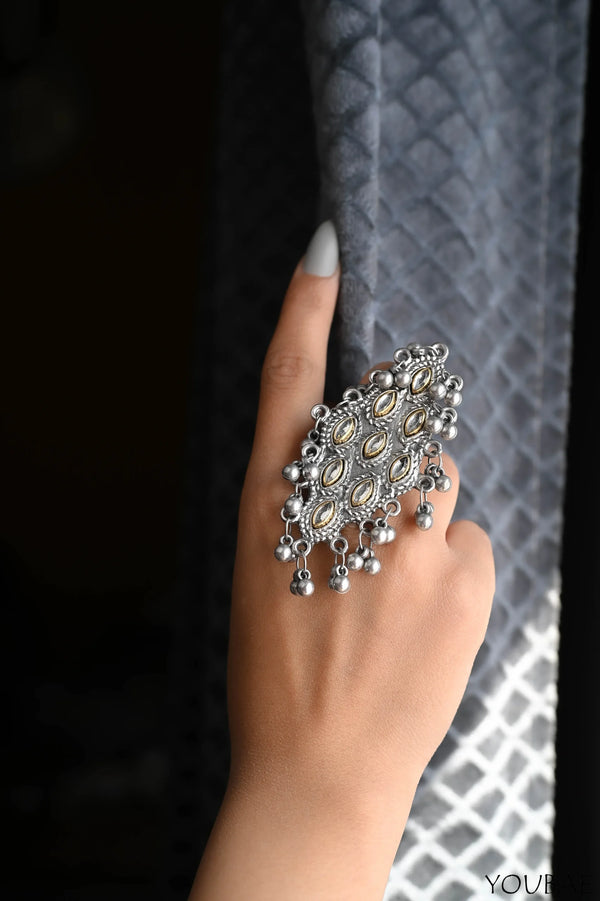 Faiza Oxi Kundan Free Size, Adjustable Ring