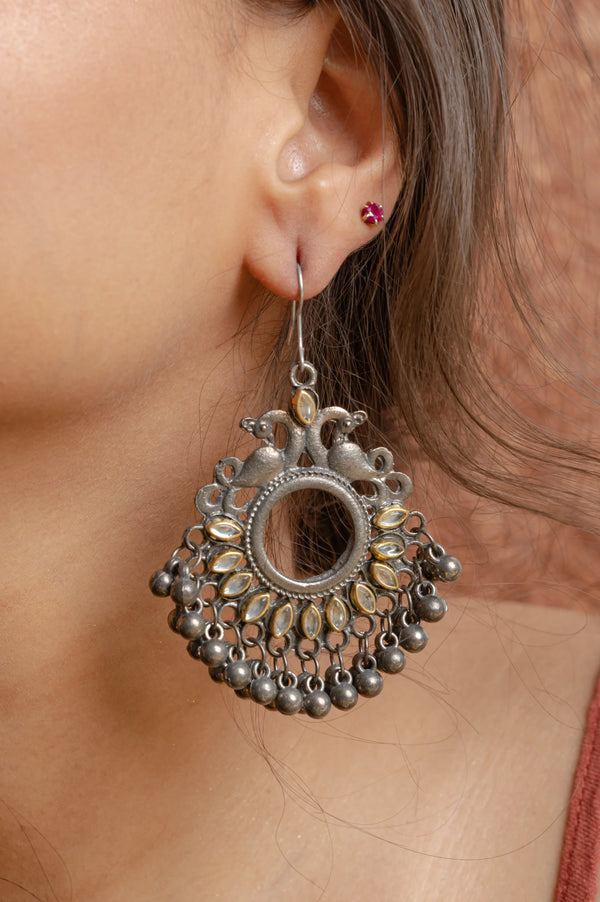 Dual Tone Drop Earrings