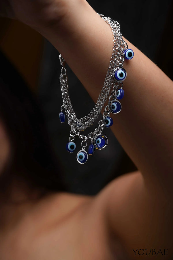 Evil Eye Silver Layered Bracelet