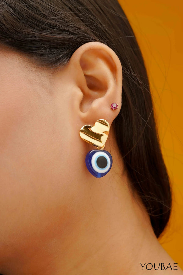 Heart Evil Eye Drop Earrings