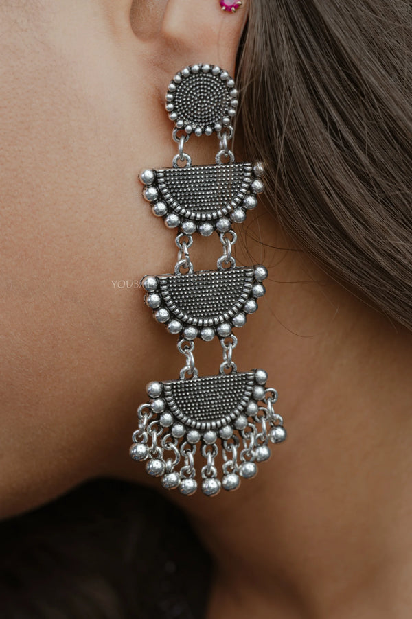 Moon Ghungroo Earrings-Silver