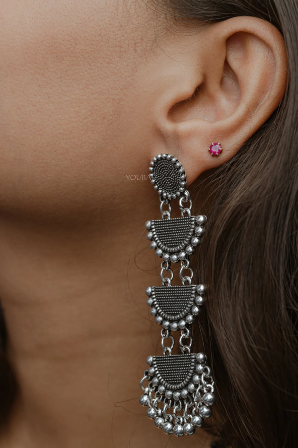 Moon Ghungroo Earrings-Silver