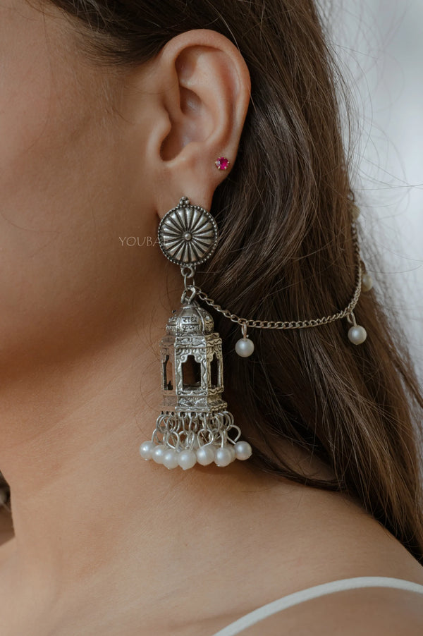 Pearl Temple Earchain Jhumka