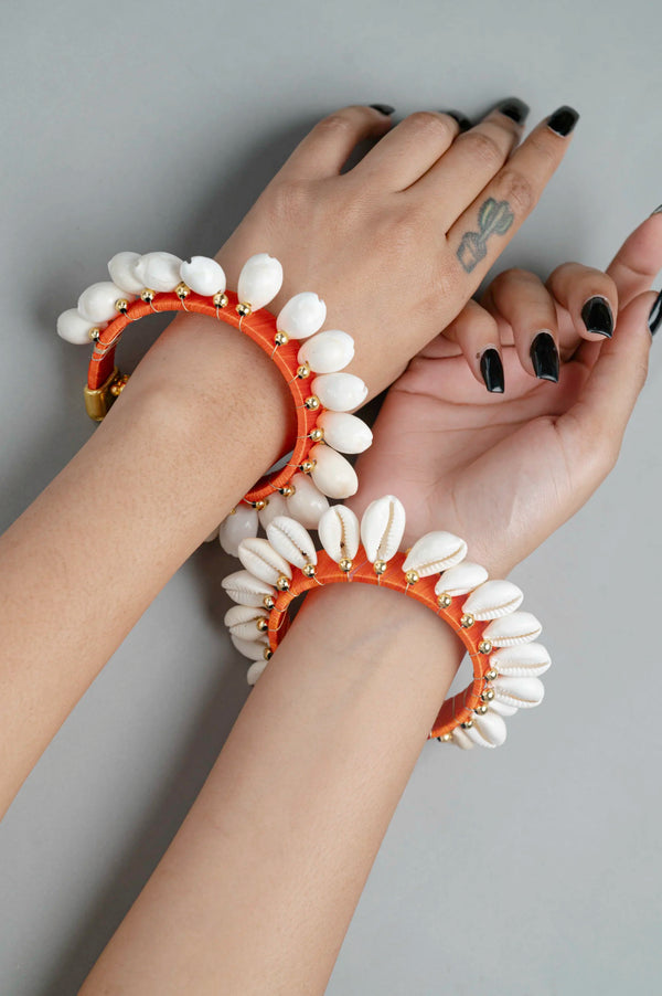 Pair of Shell Kada Bracelet-Orange