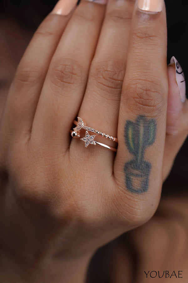 Star Moon Anti Tarnish Ring-Rose Gold