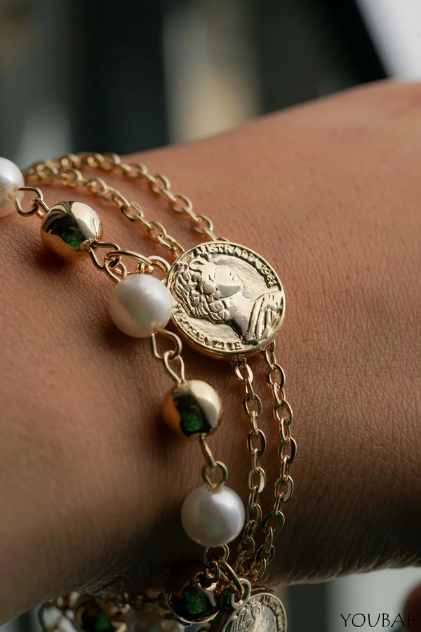 Statement Coin Pearl Dainty Bracelet