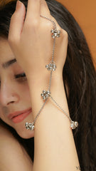 Statement Silver Ghungroo Hath Phool