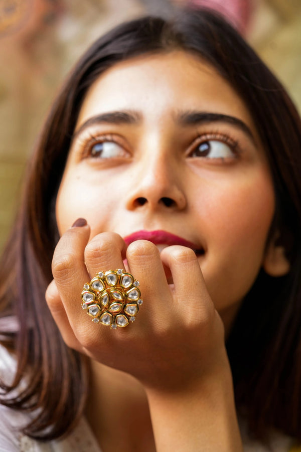 Aadhvita Gold Plated Fusion Adjustable Ring