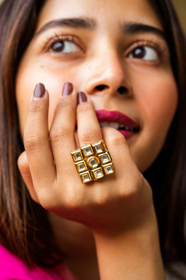 Begum Gold Plated Kundan Adjustable Ring