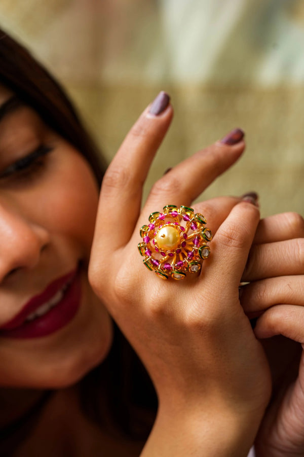 Malleswari Pearl Gold Plated Fusion Adjustable Ring