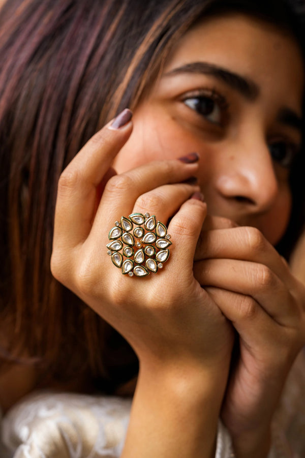 Diya Kundan Gold Plated Adjustable Ring