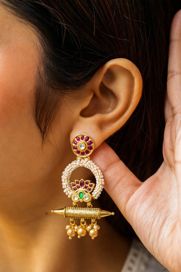 Chaitrali Kundan Gold Plated Fusion Earrings