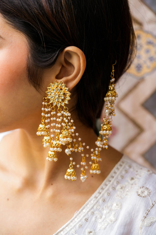 Gauthami Kundan Gold Plated Fusion Earchain Earring