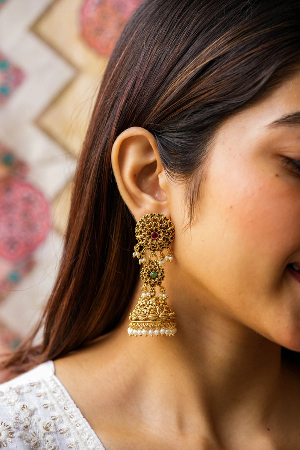 Hrehana Kundan Gold Plated Fusion Earrings