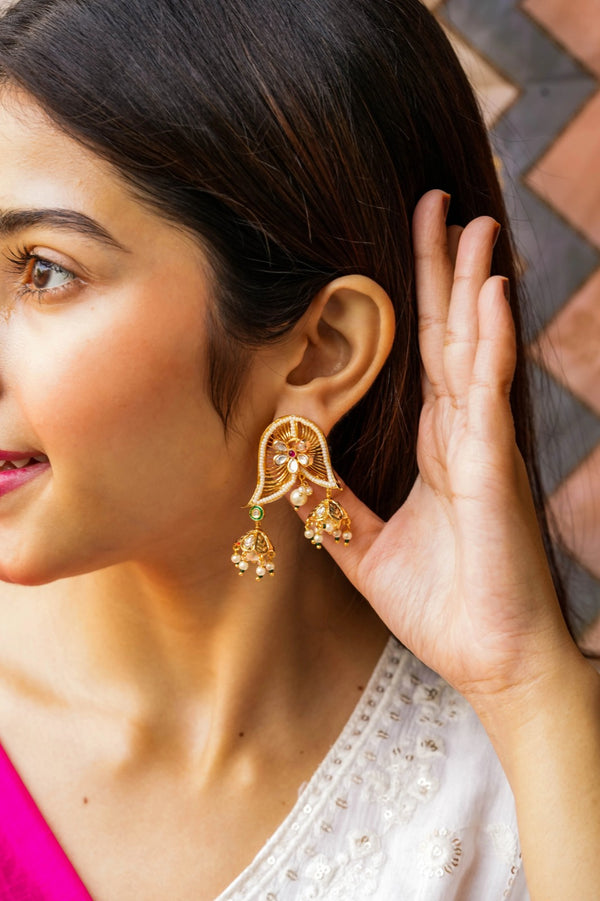 Chitraki Kundan Gold Plated Fusion Earrings