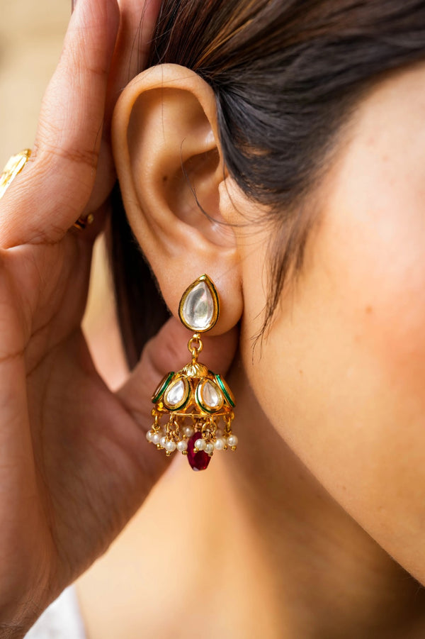 Jeha Kundan Gold Plated Fusion Jhumka Earrings