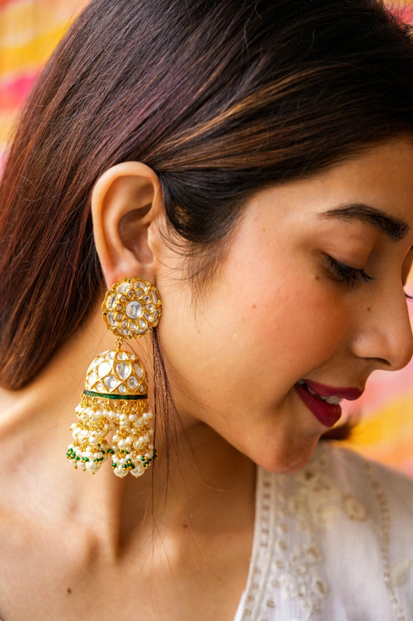 Harkha Kundan Gold Plated Fusion Earrings