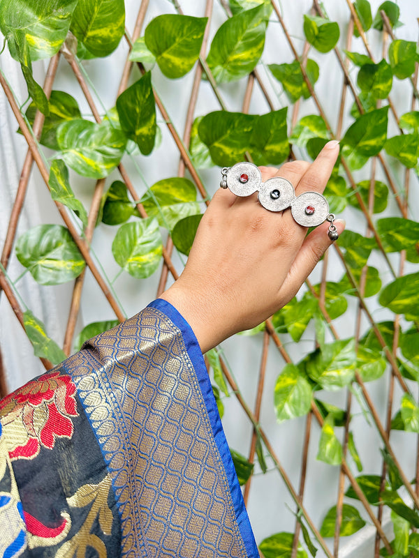 Jenisha Oxidised Free Size, Adjustable Ring